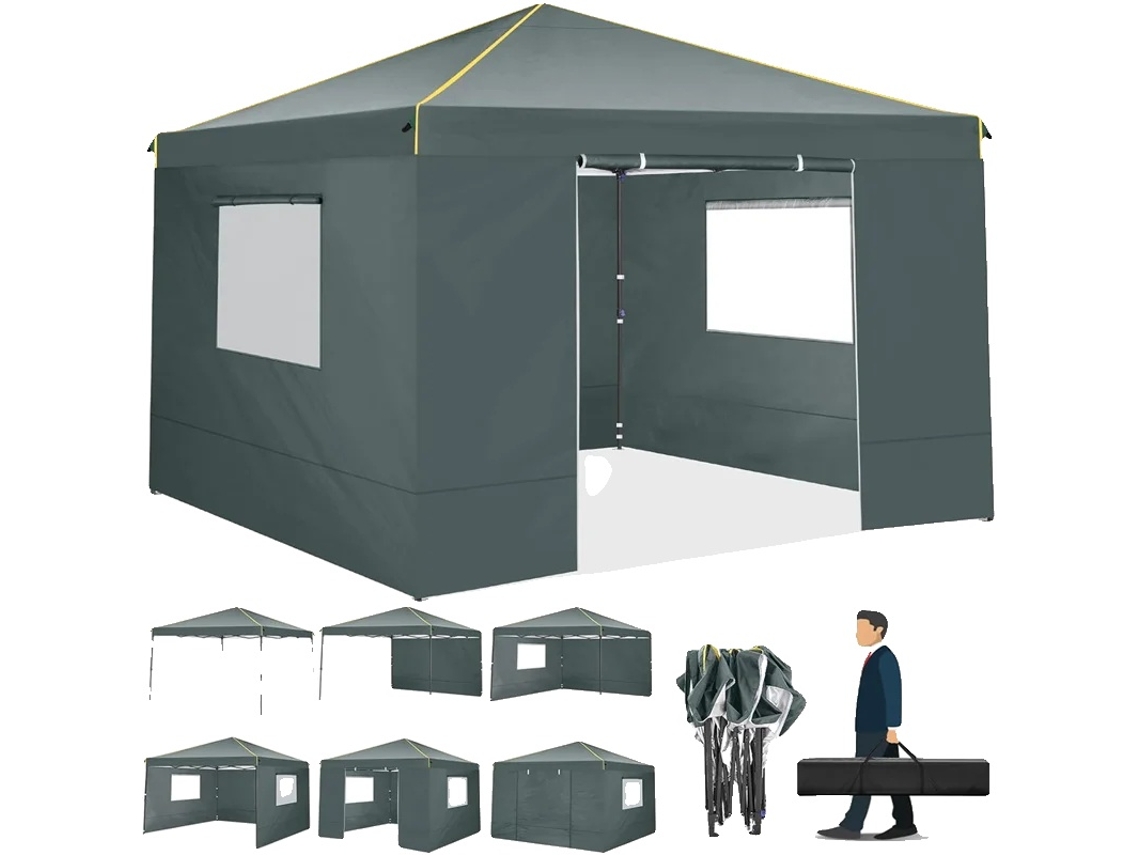 Gazebo, Tecido Impermeável, Montagem Fácil, Cinza Oem