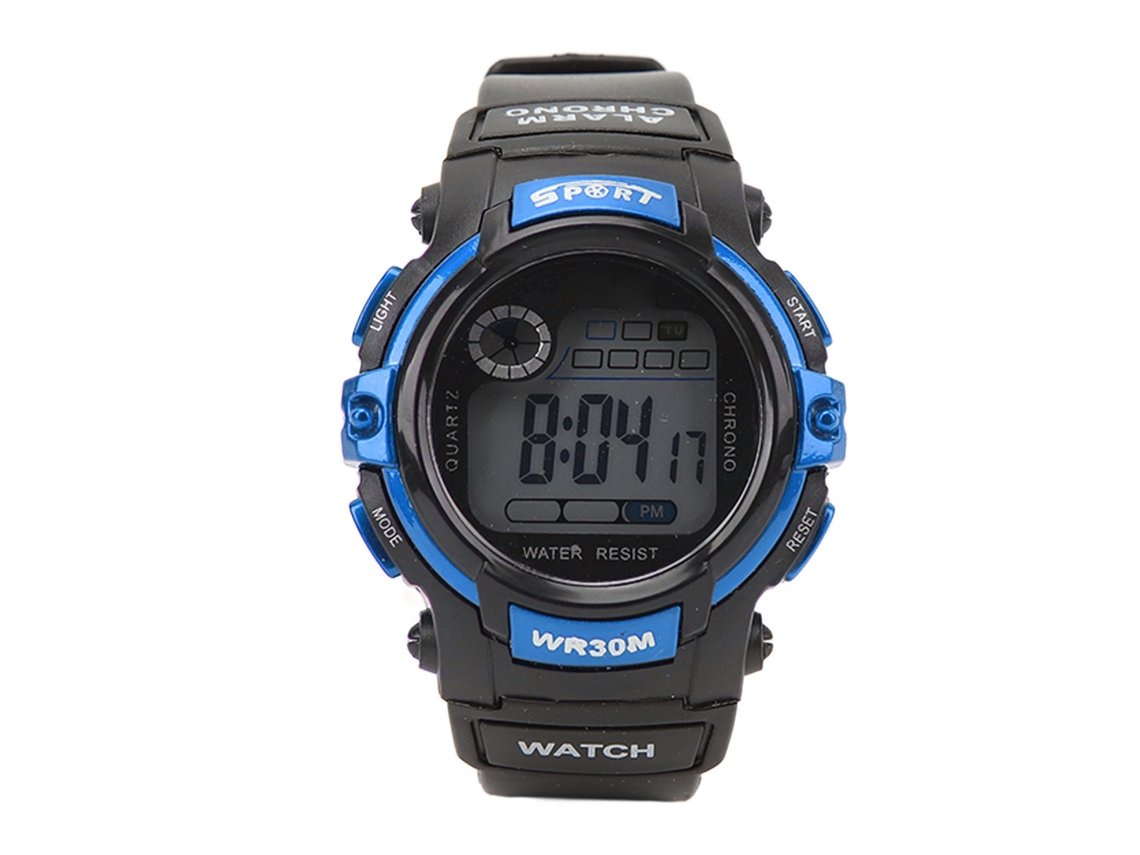 Relógio esportivo digital LCD luminoso masculino para atividades ao ar livre, azul.