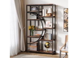 Biblioteca, Little Tree, Estante De Armazenamento Autônoma De 174 Cm Com 9 Aberturas Para Sala, Quarto, Escritório, Marrom Rústico E Preto.