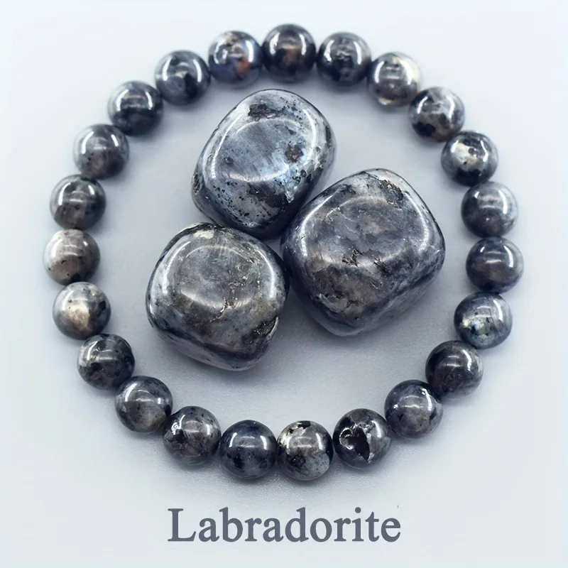 Pulseira de Contas de Pedra Natural para Yoga, Reiki, Cura, Amuleto e Talismã da Sorte MDUG (labradorita 17cm)