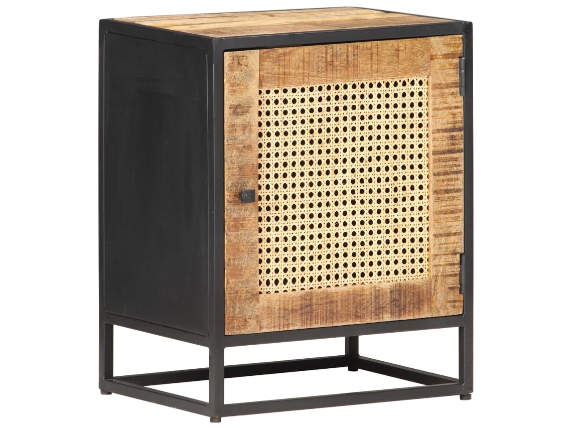 Vidaxl Mesa De Cabeceira 40x30x50cm Mangueira Áspera/palhinha Natural