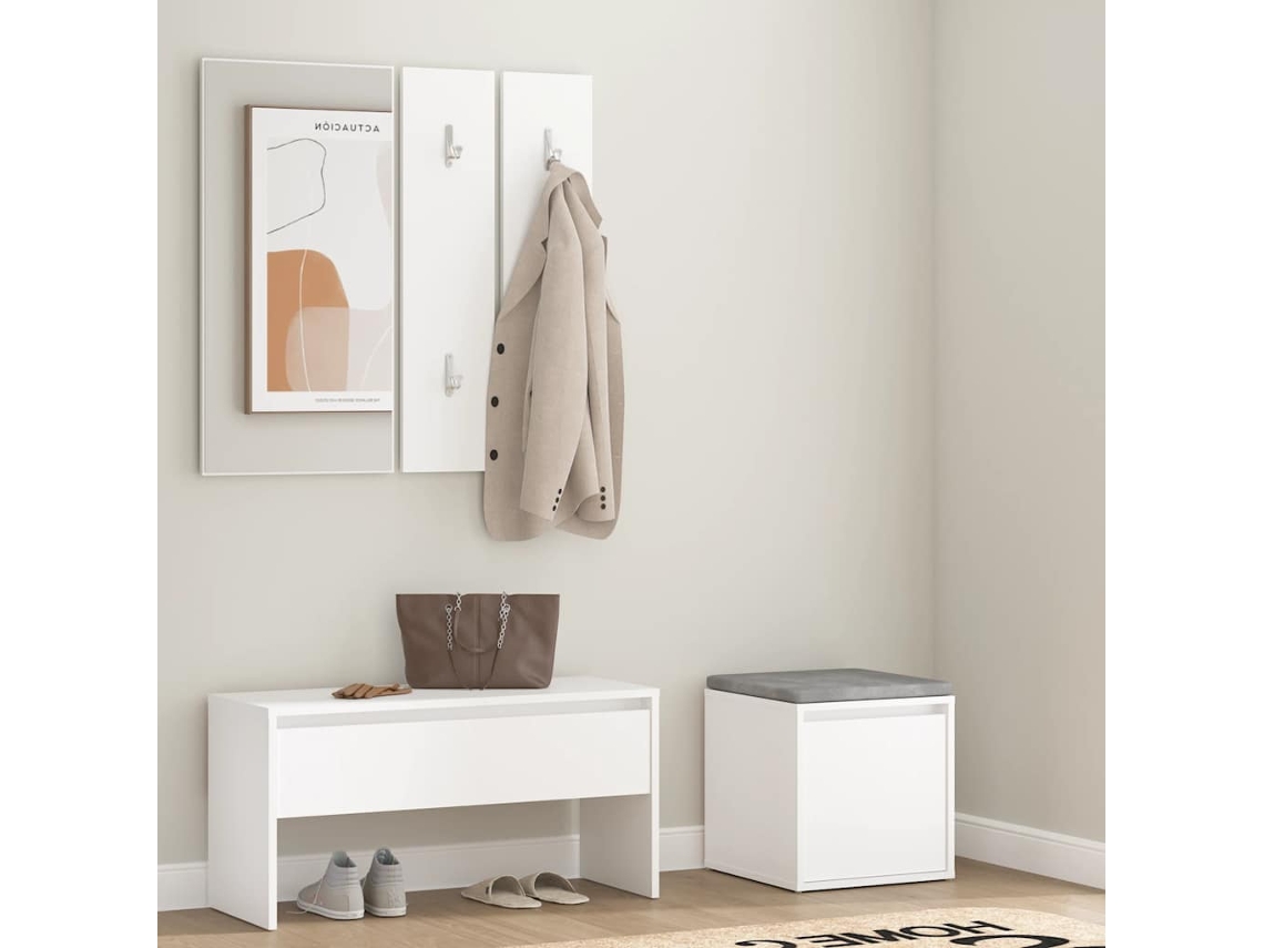 Vidaxl Conjunto De Móveis De Corredor Derivados De Madeira Branco