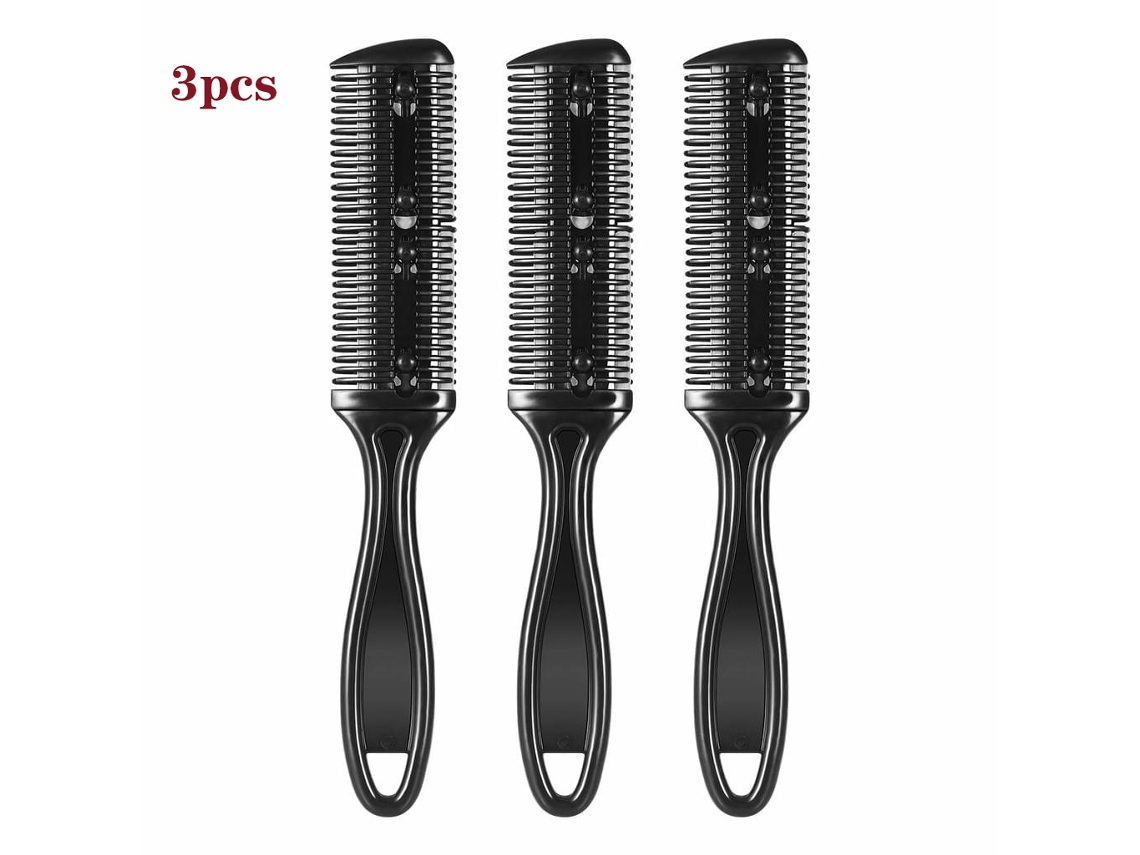 Pente Para Tesoura De Cabelo, Pente Dupla Face Com Lâmina De Aço Inoxidável, Pack De 3 (preto)