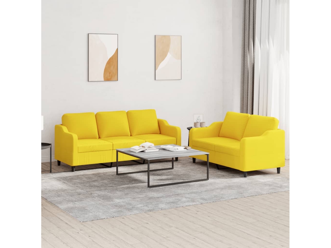 Vidaxl 2 Pcs Conjunto De Sofás Com Almofadões Tecido Amarelo-claro