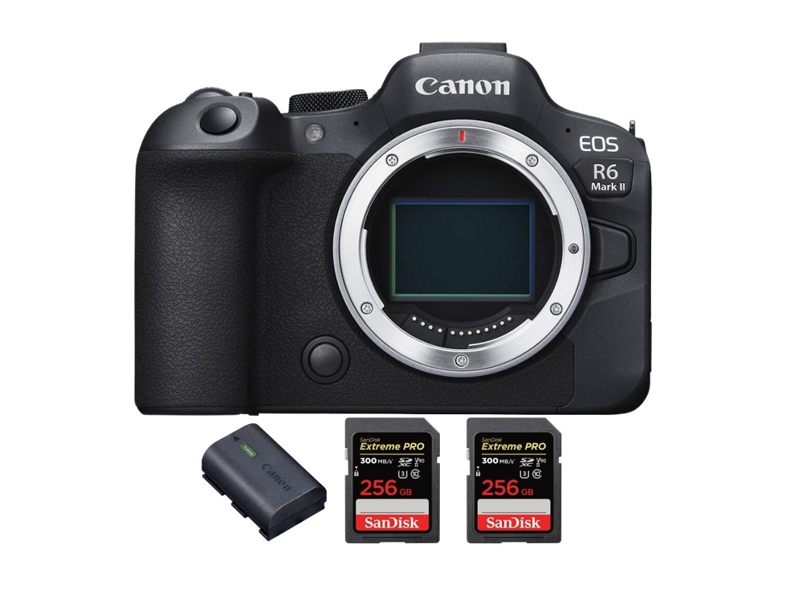 Eos R6 Mark Ii + 2 Sandisk 256gb Uhs ii 300mb/s + 1 Canon Lp e6nh Máquina Fotográfica Híbrida Full frame + Ebook Pricedirect CANON