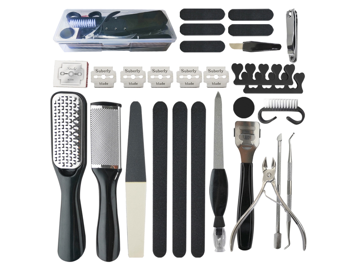 Kit Profissional De Manicure, Removedor De Calos E Cutículas, Esfoliante Para Os Pés, 23 Peças, Preto