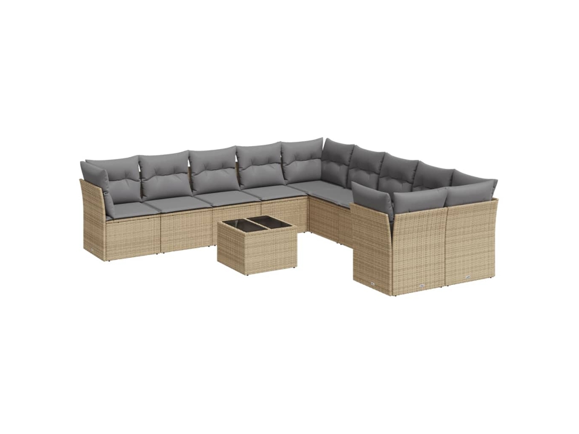 Conjunto de 11 Sofás de Jardim com Almofadões Vime Pe Bege MAISON EXCLUSIVE