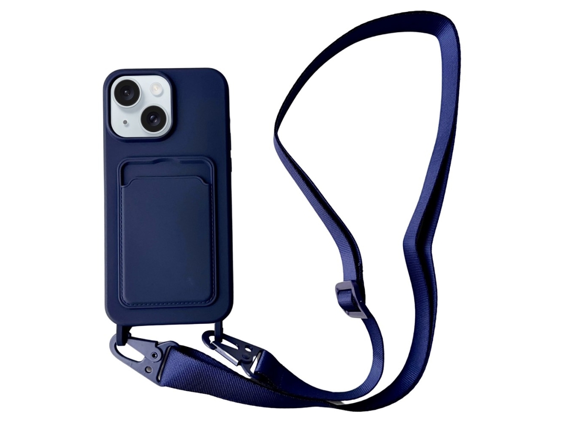 Correia Casa Para Iphone 15 Plus Silicone Com Porta-cartões Azul