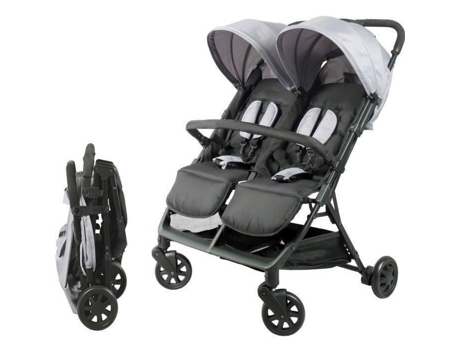 Ds209 Cinza Preto Carrinho Duplo Lado A Lado | Para Gêmeos Desde O Nascimento, Dublagem Ultra Compacta | Preto Cinza Bambisol