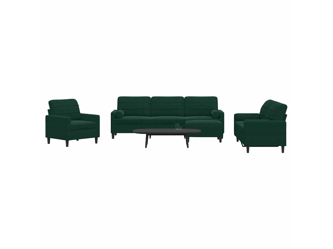 Vidaxl 4 Pcs Conjunto Sofás Com Almofadões E Rolos Veludo Verde-escuro