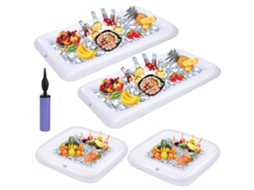Conjunto De 4 Bares Infláveis ​​para Servir Sorvete - Buffet Flutuante Para Festa Na Piscina Com Cooler Para Bebidas E Bandejas Para Comida, Inclui Bo