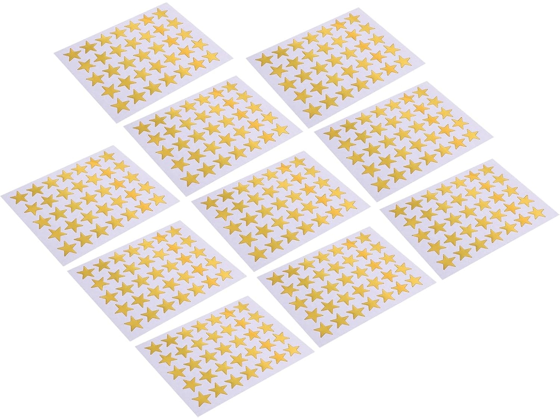 Adesivos De Estrela Dourados De 1,5 Cm, Pacote Com 10 Folhas.