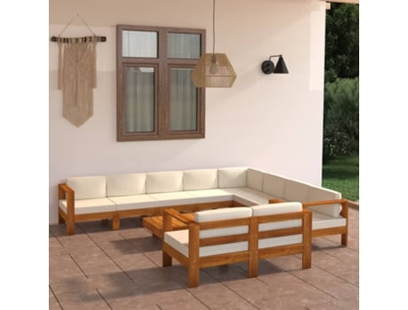 Conjunto de Relax com 10 Peças com Almofadas (63 x 63 x 60 - Madeira - Branco)