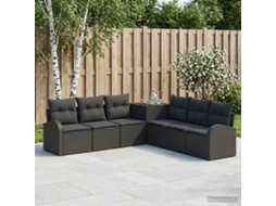 Vidaxl Conjunto De Sofás 7 Unid. Preto Rattan Poliéster E Aço