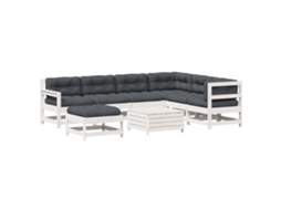 Conjunto 8 Lounge de Jardim com Almofadões Pinho VIDAXL Maciço Branco