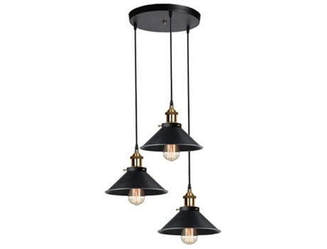 Candeeiro GOECO 3 Luzes Industrial Retro Teto Design de Metal Edison22 cm Cor Preta