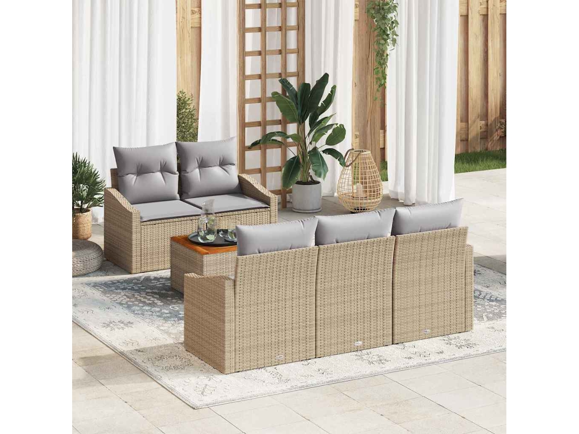 Vidaxl Conjunto De Sofá De Jardim 6 Unid. Bege E Cinza Claro Vime Pe