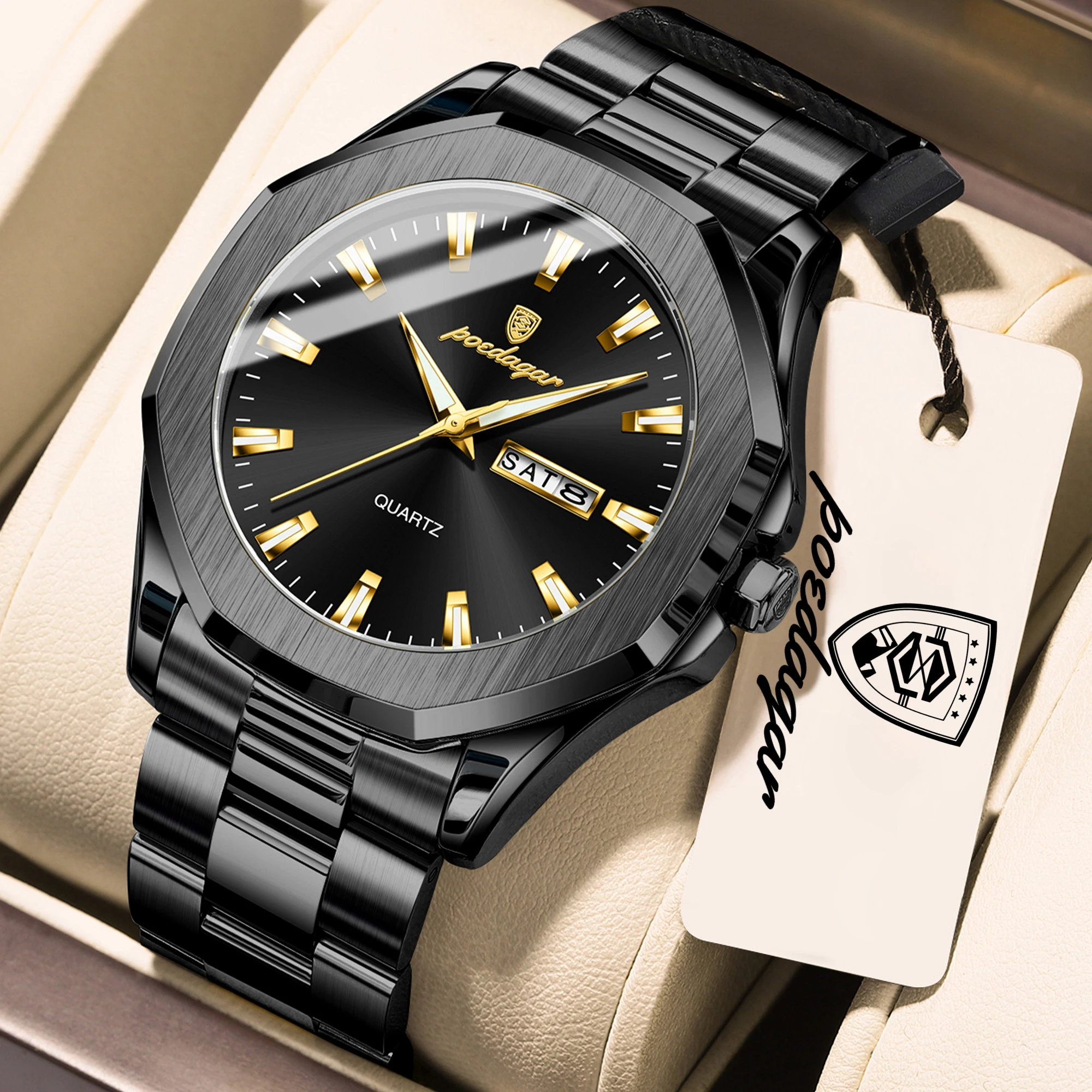 Relógio Masculino De Luxo (preto), À Prova D'água, Luminoso, Com Dia Da Semana E Data. Relógio Masculino Casual.