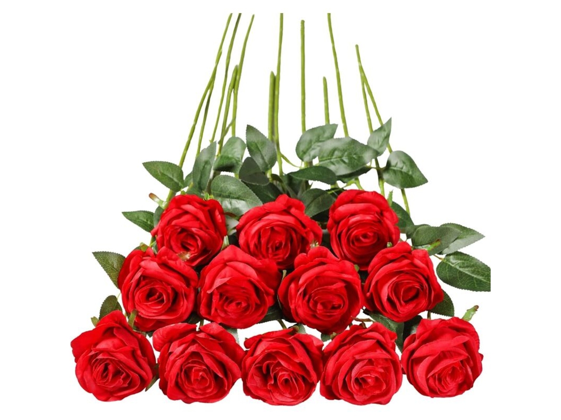 Conjunto de 12 Rosas Artificiais, Flores de Seda Artificiais Decorativas AQUAFORGE
