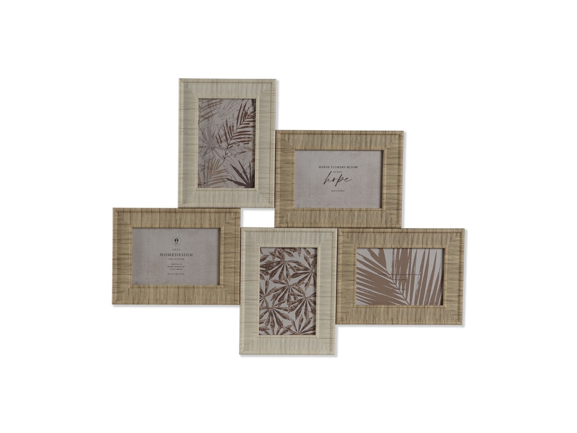 Moldura de Fotos HOME ESPRIT Bege Natural Cristal poliestireno Escandinavo 67 X 2 X 44 cm