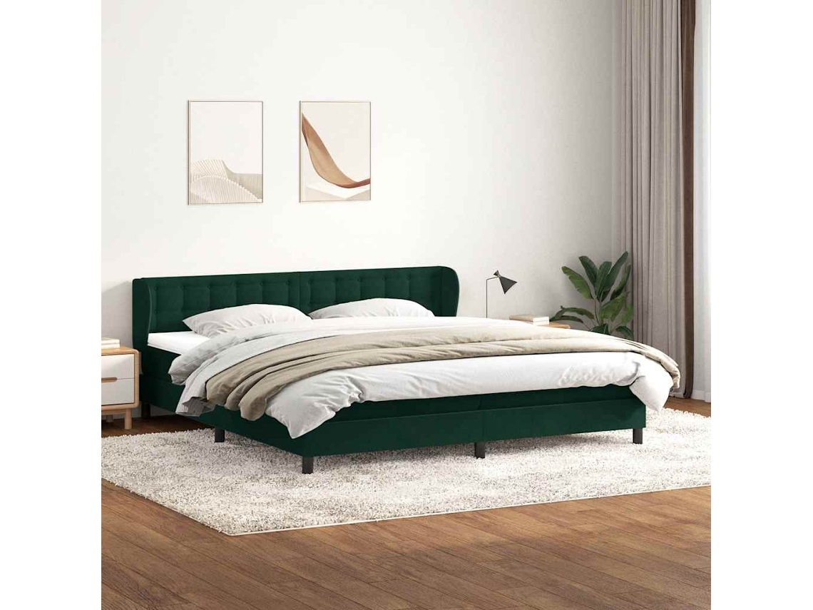 Vidaxl Cama Com Molas/colchões 180x220 Cm Veludo Verde-escuro