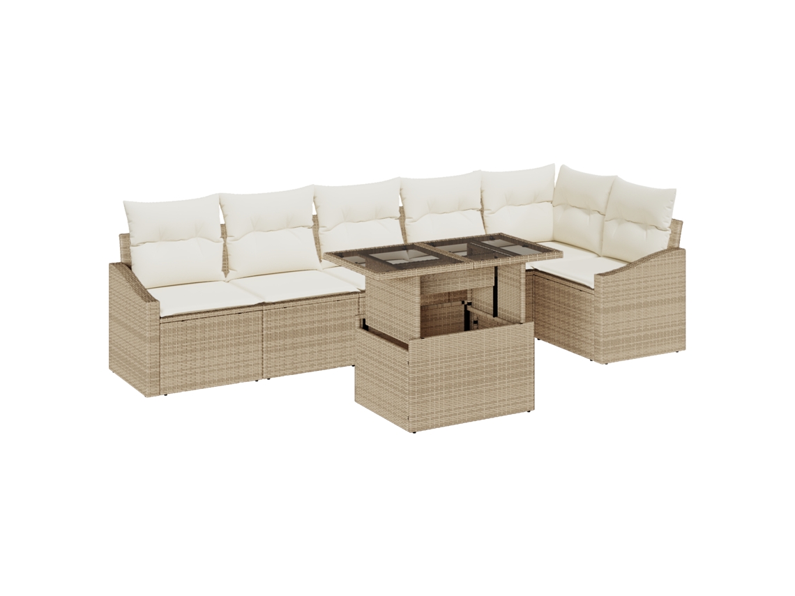 Conjunto 7 Conjunto De Móveis De Jardim Vidaxl Bege Vime Pe (100 X 55 X 73 Cm)