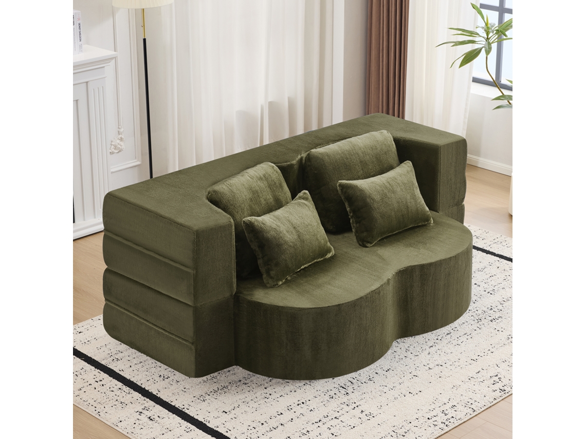 Sofá-cama De 2 Lugares - Moderno, Com 4 Almofadas, Colchão Dobrável De Espuma De Alta Densidade - Verde