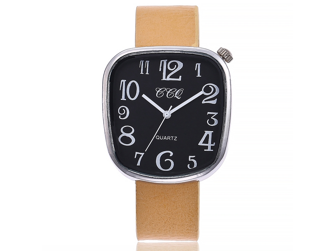 Reloj De Cuarzo De Pareja Con Correa De Cuero Pu Dial Cuadrado Numeros Grandes Blanco Leche Negro