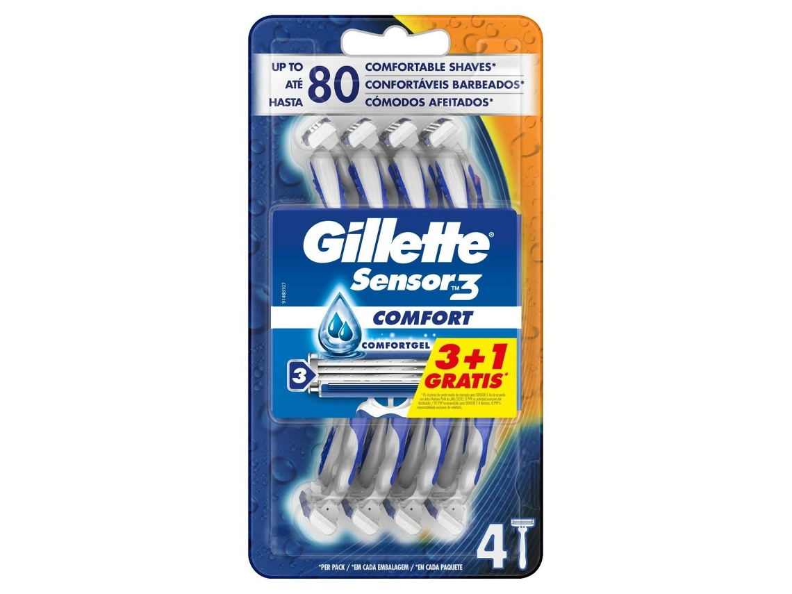 Máquinas de Barbear Descartáveis GILLETTE Sensor 3 Comfort 4 Unidades
