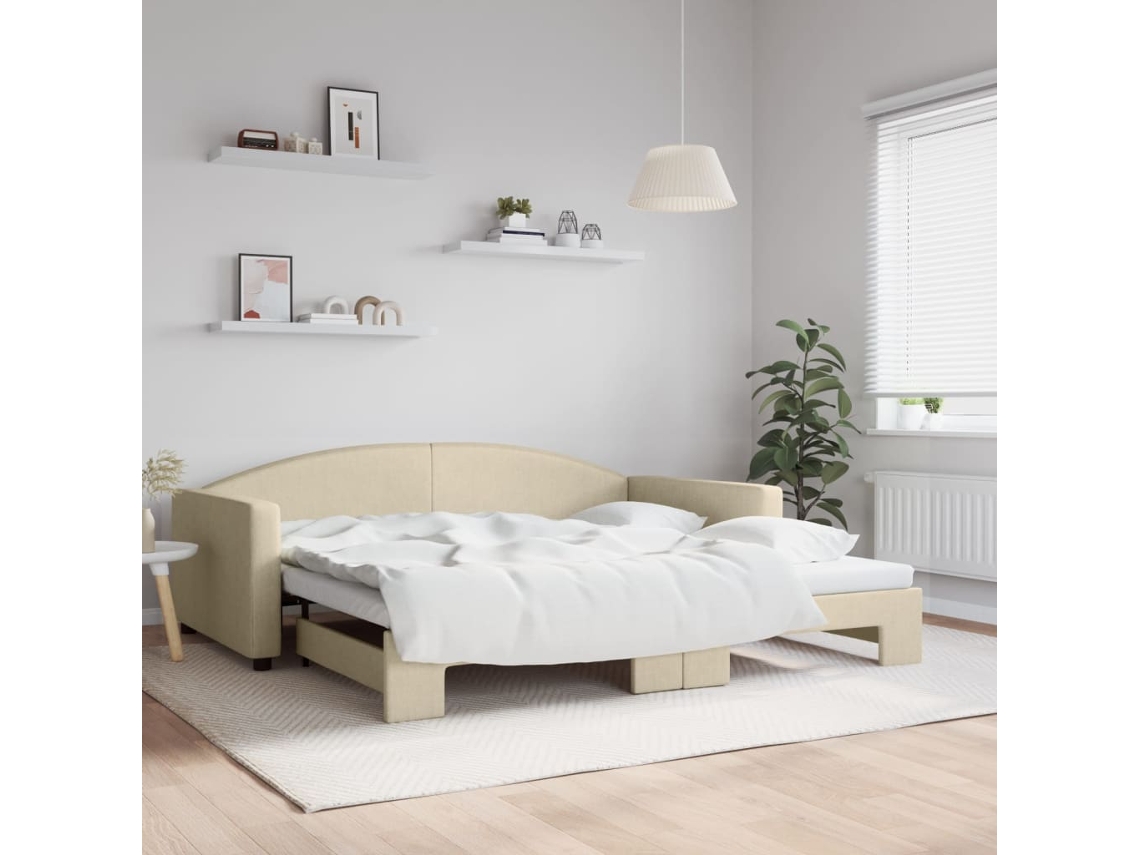 Vidaxl Sofá-cama Com Gavetão 100x200 Cm Tecido Cor Creme