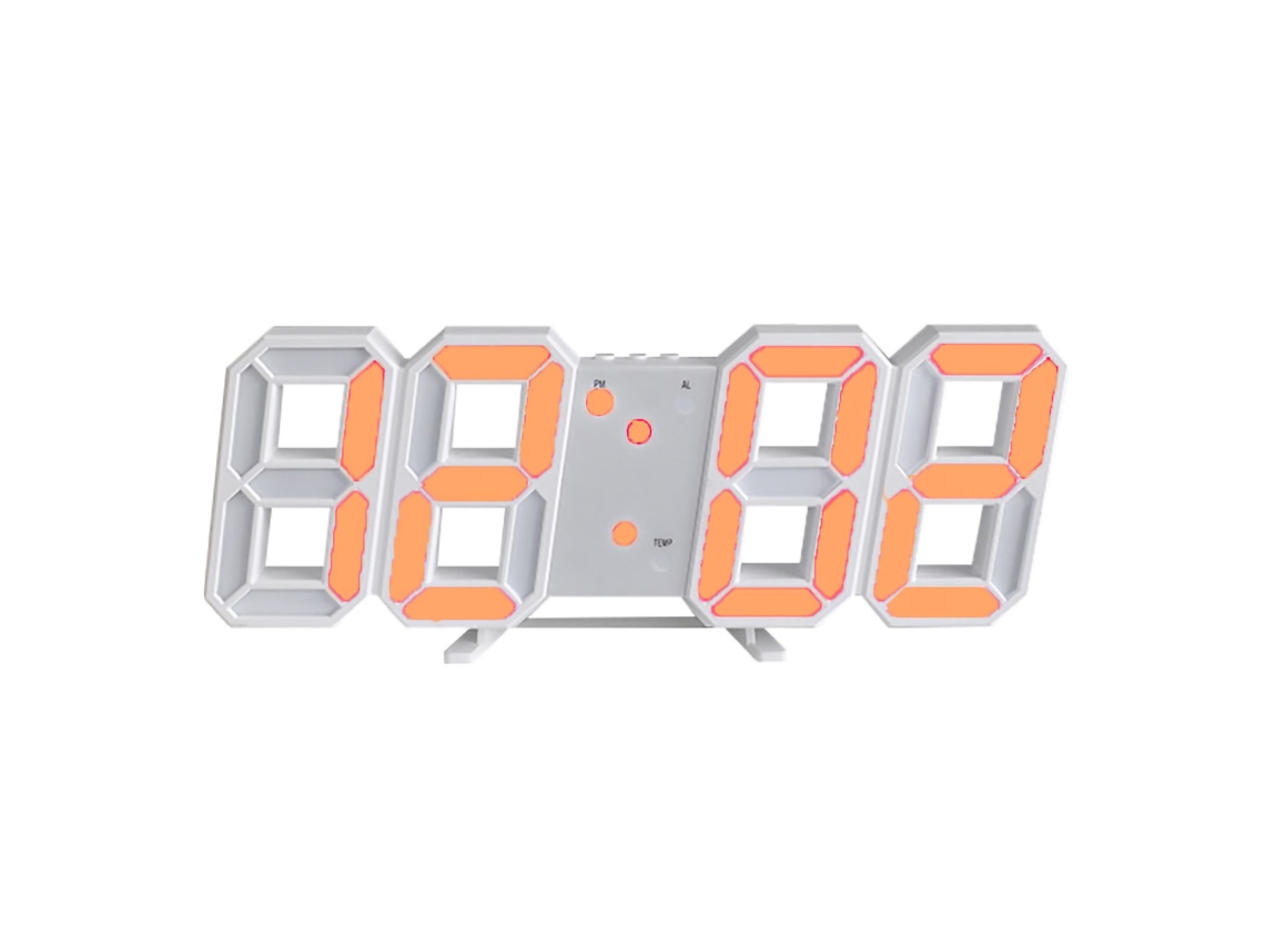 Relógio Digital Led Parede 3d Branco Laranja