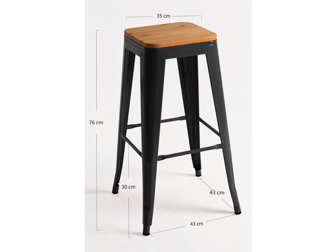 Banco Torix Alto Madeira Natural 76 Cm - Preto