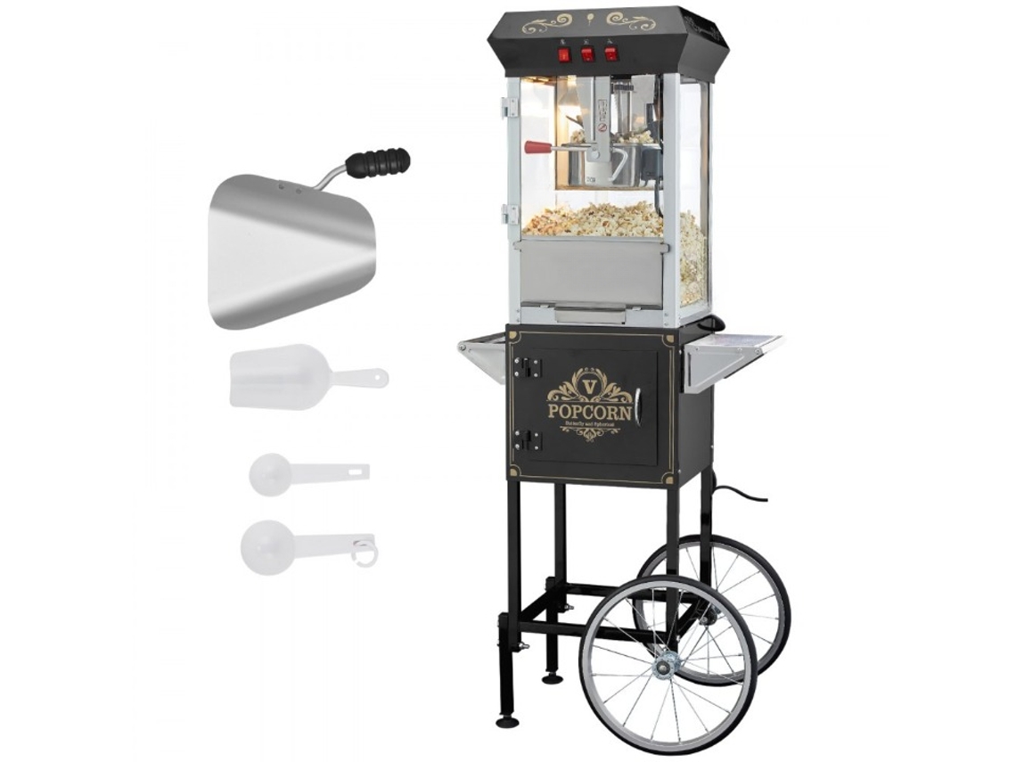 Máquina De Pipocas Comercial Com Carrinho, Led, 850w, Capacidade De 8oz Para Eventos E Festas Tekmaquinas