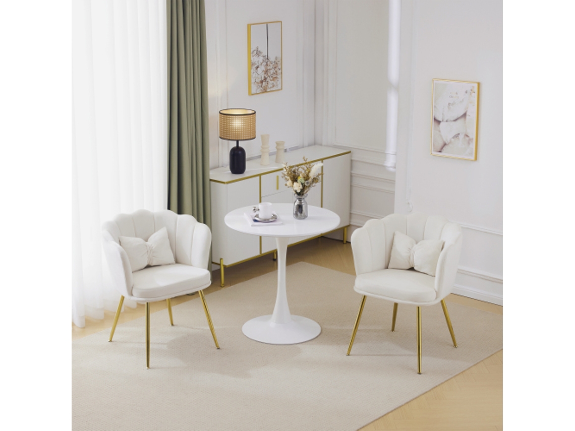 Conjunto De 2 Cadeiras Modernas Em Veludo Para Sala De Estar, Banheiro Ou Quarto, Com Encosto Em Pétalas, Pés Dourados E Almofada Borboleta Quenty