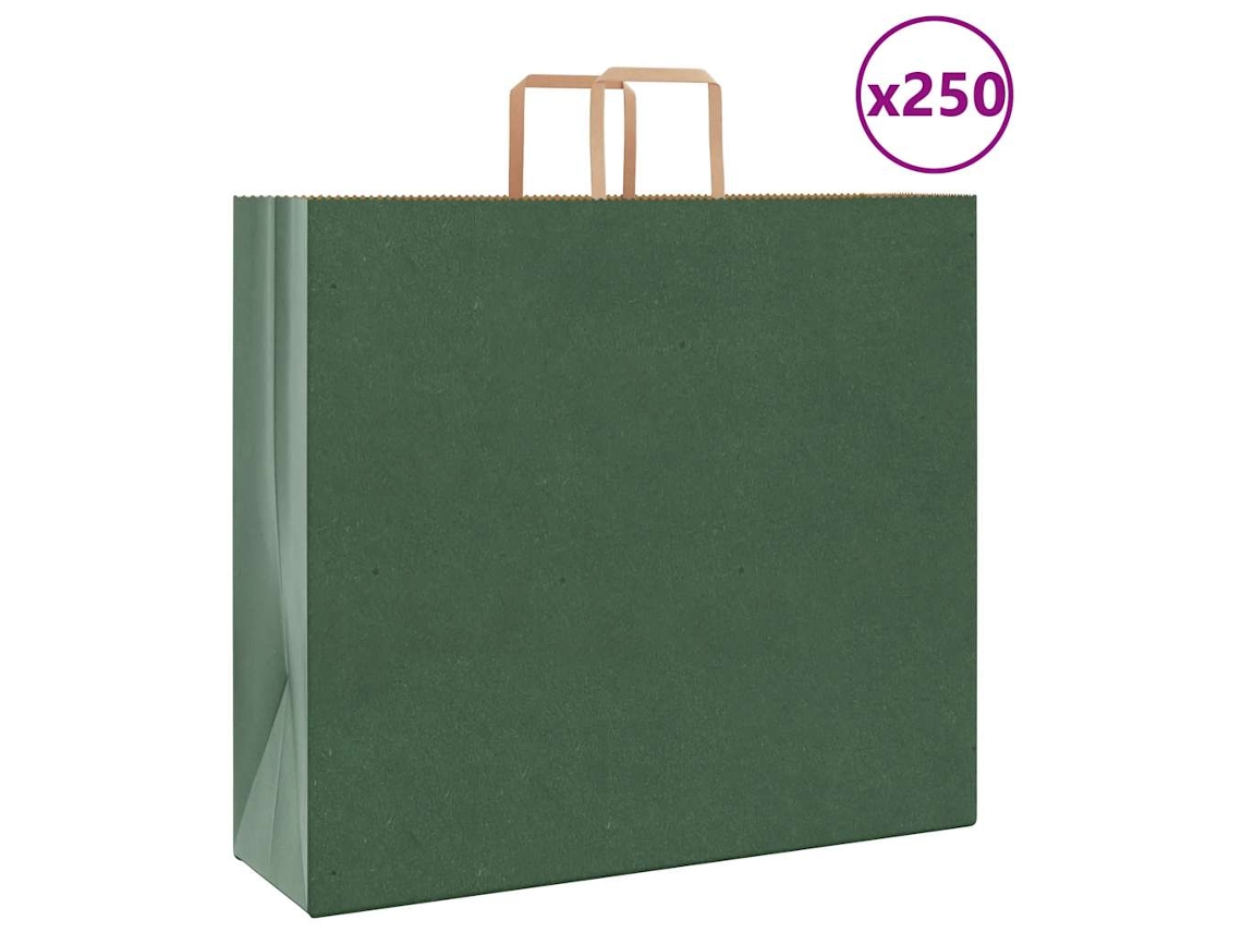 Vidaxl Sacos De Papel 250 Unid Com Alças Verde 54x15x49 Cm