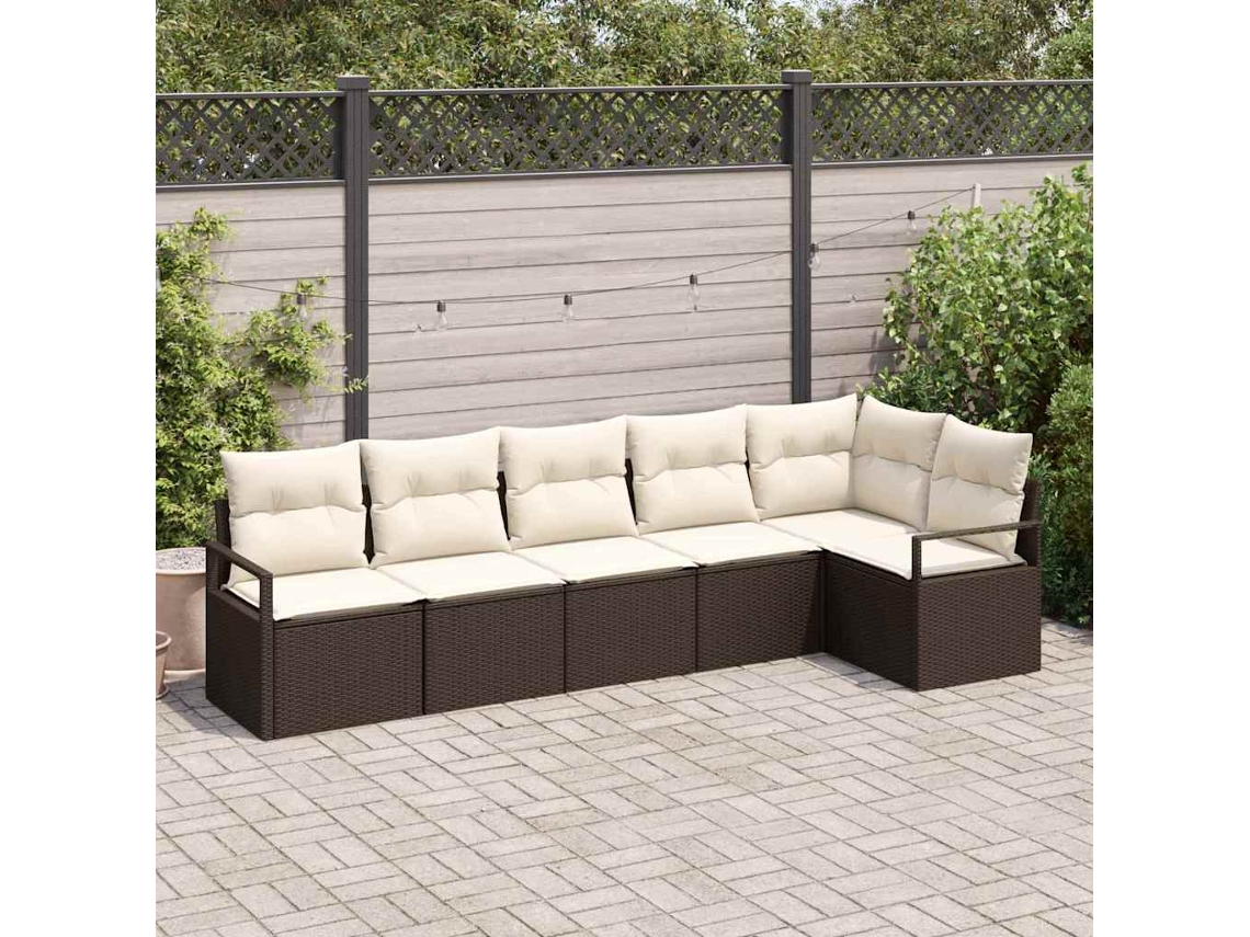 Vidaxl Conjunto De Sofá De Jardim 6 Pcs Marrom E Branco Vime Pe