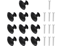 Conjunto De 10 Puxadores Decorativos Para Gavetas Em Aço Inoxidável Preto, Modelo Cogumelo, Com Parafusos Inclusos, Para
