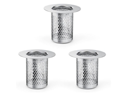 Conjunto de 3 filtros coletor de cabelo em aço inox 5.5x5 cm para cozinha, chuveiro, pia e varanda AQUAFORGE