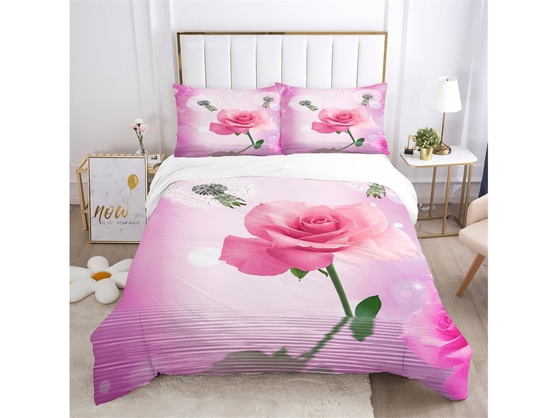 Conjunto de Cama Rosas e Floral Microfibra com Estampa 200x200 Cm S/MARCA