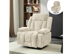 Poltrona Massageadora Elétrica 95x94x107cm, Massagem 8 Pontos, Aquecimento, Elevação, Sofá Tecido Com Compartimento E Bolsos, Usb, Bege.
