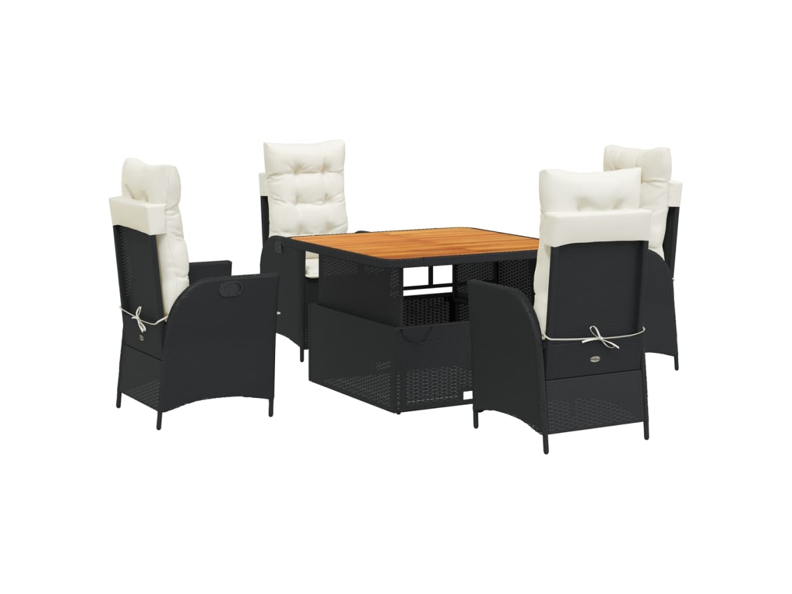 Conjunto de 5 Jantar para Jardim com Almofadões Vime Pe Preto MAISON EXCLUSIVE
