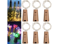 2026 6 Peças de Tapas Led para Garrafas Luz de Cadeia 2m Impermeável 20 Leds Coloridos Decoração de Casamentos Natal Jardim