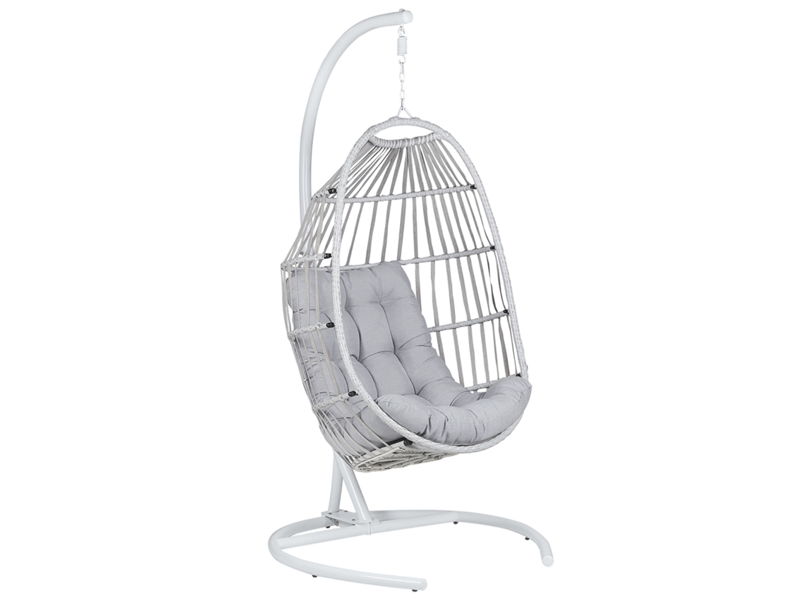 Silla Colgante Con Soporte Beliani Sesia De Tela, Ratán Sintético Gris 105x105x198
