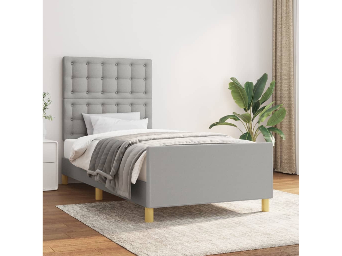 Vidaxl Estrutura De Cama C/ Cabeceira Tecido 80x200 Cm Cinza-claro