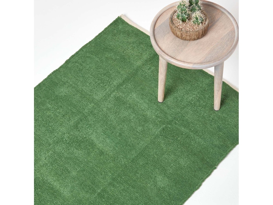 Homescapes Dark Olive 100 Cotton Plain Chenille Rug With Natural Trim, 45 X 70 Cm