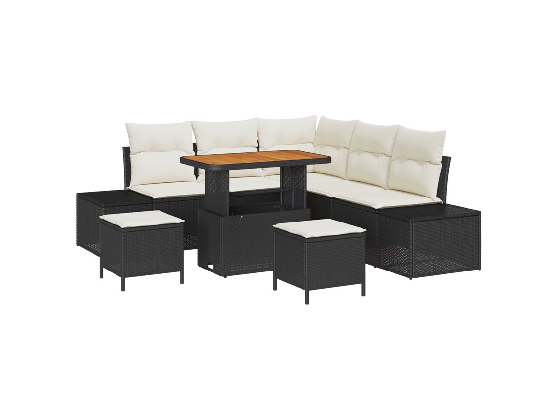 Conjunto 8 Conjunto De Sofá De Jardim Vidaxl Preto Vime Pe (90 X 55 X 71 Cm)