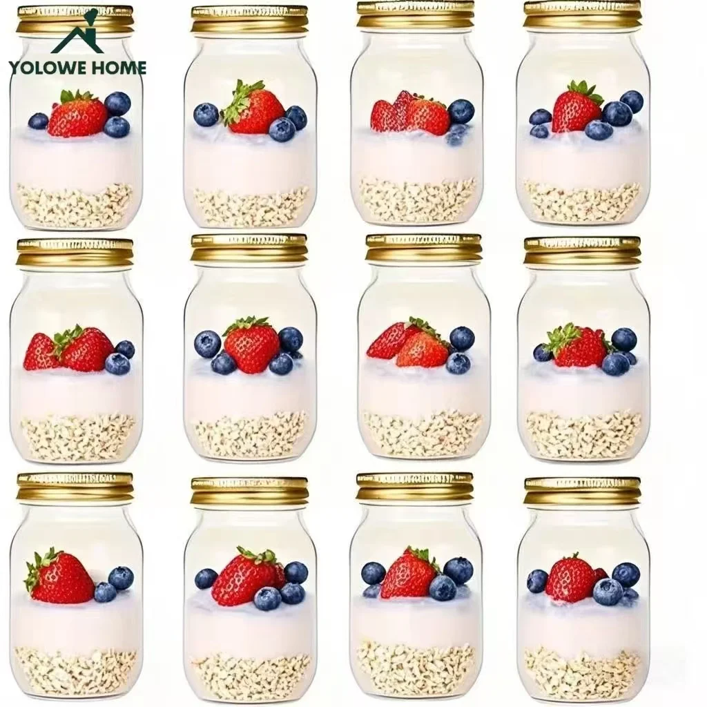 (dourado - Pacote Com 12) Potes De Vidro Herméticos Para Armazenamento Na Cozinha, Ideais Para Geleias, Molhos Para Salada E Mel.