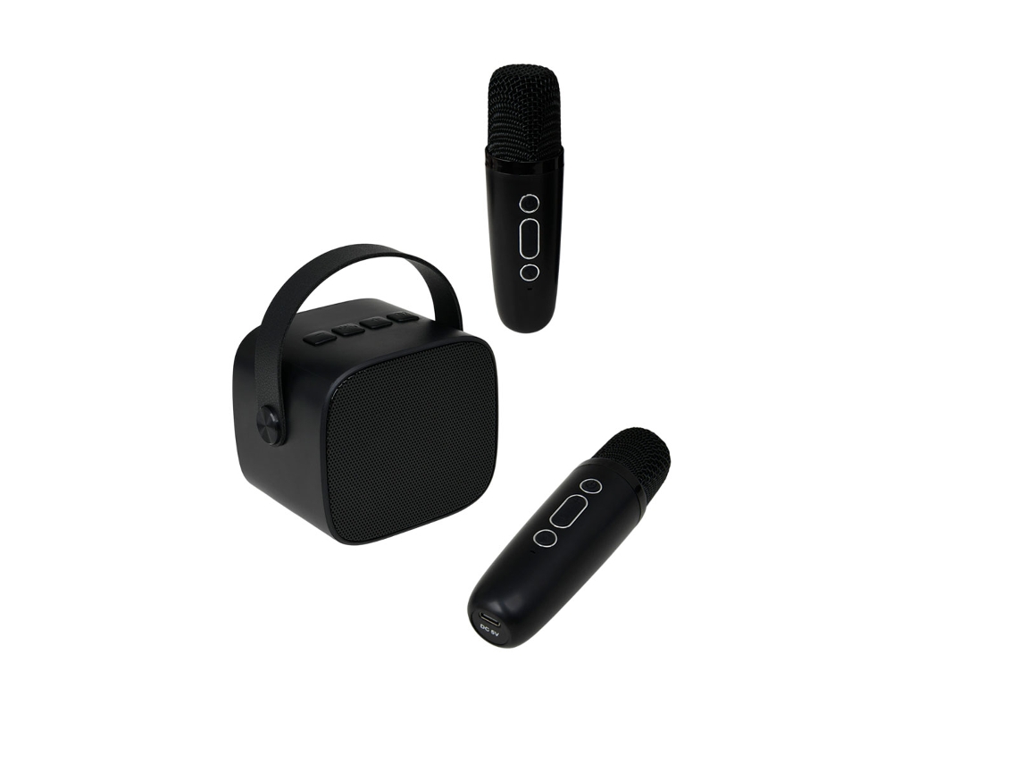 PARTY Altifalante Bluetooth 5.1 com 2 microfones de karaoke sem fios Modelo Party Btmic 15W Preto