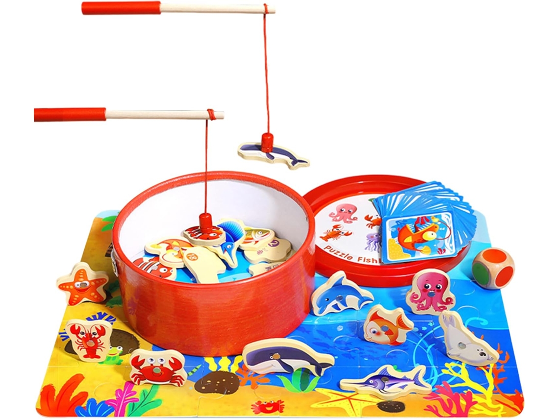 Kit De Pesca Magnética Para Crianças, Jogo Madeira Colorido,