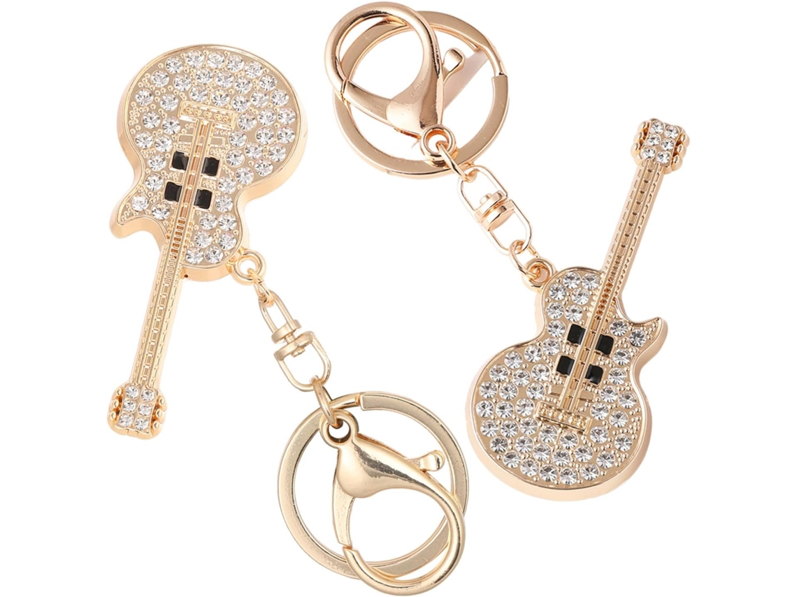 Conjunto De 2 Chaveiros De Guitarra Em Metal Com Strass, Presente Musical